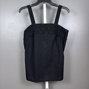 New Long Tall Sally Sleeveless Linen Lace Top US Size 4 Black Blouse Shirt Tank